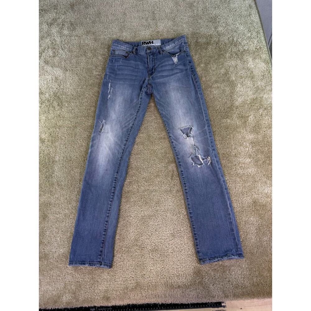 RWH Mens Size 30 Blue Stretch Pocket Mid Rise Straight Jeans 30x33 D993